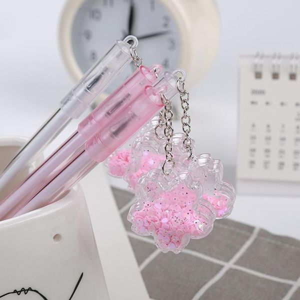 Stylos 20 PCS Cherry Blossom Pendant Gel Pen Creative Girl's Heart Quicks Sand Sandin Ball Pen mignon Fairy Student Signature Wholesale