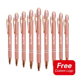 Stylos 20pcs Logo personnalisé Rose Gold Metal Ballpoint Pens Pens personnalisé Nom gravé Publicité Cadeaux Business Stationery Wholesale