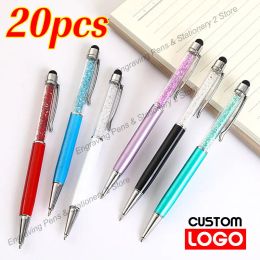 Stylos 20pcs / lot cristal metal ballpoint stylpoint mode Créatif Stylus Touch for Writing Stationery Office School Gift Free Custom Logo