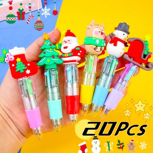 Stylos 20pcs / lot kawaii 4 couleur Noël mini stylo à balle mignon caricatures santa elk bas plusieurs caricatures