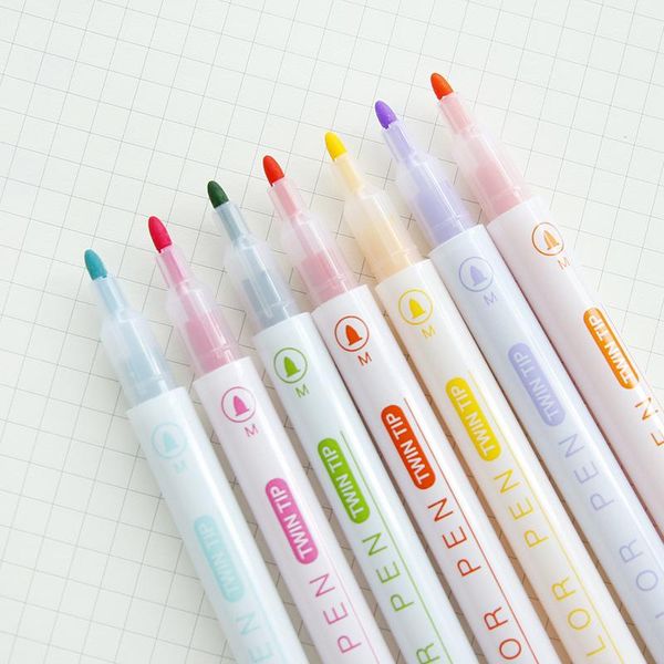 Stylos 24 couleurs surligneur stylo ensemble stylo marqueur d'art à double tête pour Journal bricolage Scrapbook dessin école fournitures de bureau papeterie