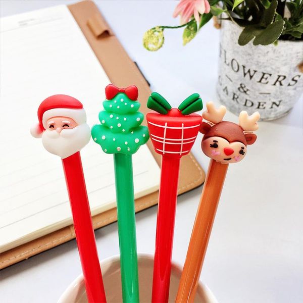 Stylos 24 pcs mignon elk arbre de Noël en carbone créatif cadeau gel stylo caricature créative de bureau de bureau stylo en gros