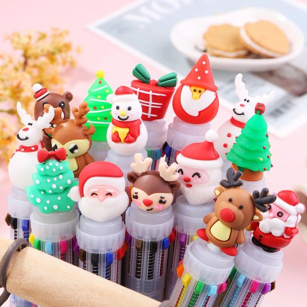 Stylos 24pcs / lot Noël 10 couleurs Gel stylo kawaii arbre de Noël dessin animé santa elk coloré 10 couleurs stylo school fournit des cadeaux