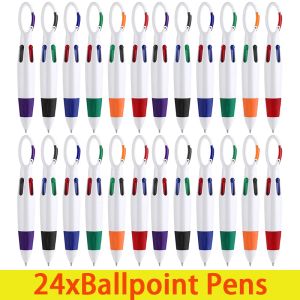 Pens 24 -stcs Intrekbare shuttle pen met wandelclip Mini 4in1 Multicolor Ink Ballpoint Ballpoint met sleutelhanger voor kinderverpleegkundigen