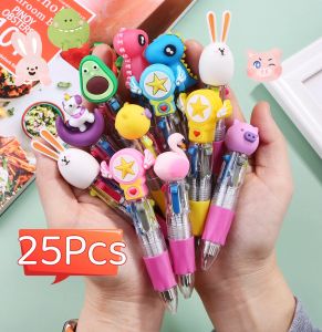 Stylos 25pcs kawaii mini dessin animé 4 couleurs stylo à balle mignon lapin licorne dinosaure rétractable stylos scolaire étudiant papinerie