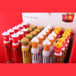 Stylos 30 pcs / lot créatif cola hamburger 10 couleurs stylo à balle mignon bille de presse collants scolaires scolaires