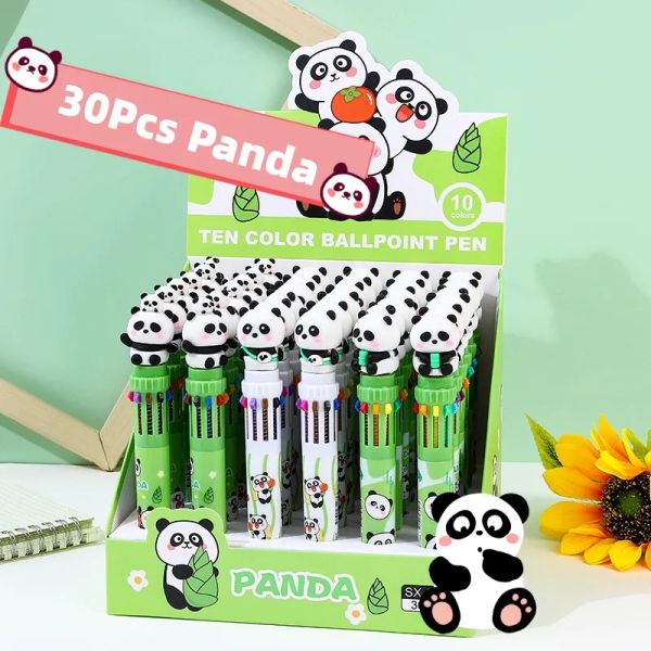 Stylos 30pcs / lot créatif mignon panda 10 couleurs stylo à balle kawaii dessin animé noir blanc ours multicolor stylos scolaire papeterie cadeaux