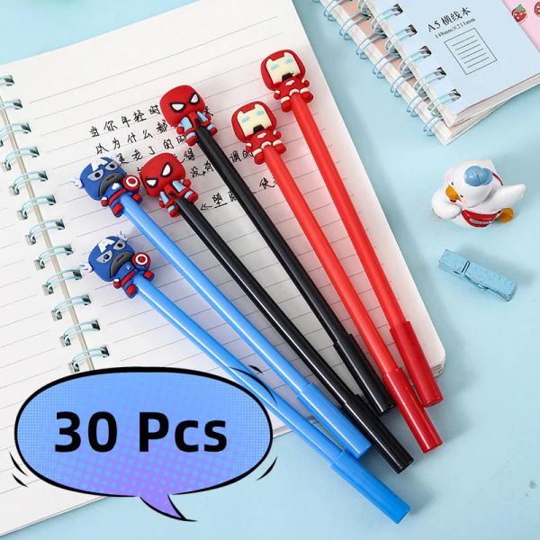 Stylos 30pcs / lot Creative Super Hero Series Gel stylo 0,5 mm Black Ink Neutral Pen School Office Writing Supplies Gifts Kawaii Stationry