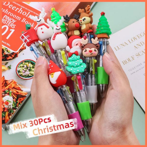 Stylos 30pcs / lot kawaii Noël mini 4 couleurs de ballpoint stylo mignon caricatures santa stylos d'arbre de Noël pour écrire des fournitures scolaires pour enfants