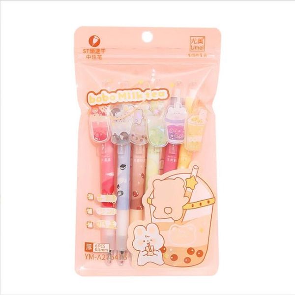 Stylos 36 PCS / lot dessin animé Milk Tea Press Gel stylo mignon 0,5 mm Black Ink Neutral Pen Office School Writing Supplies PAPELIS