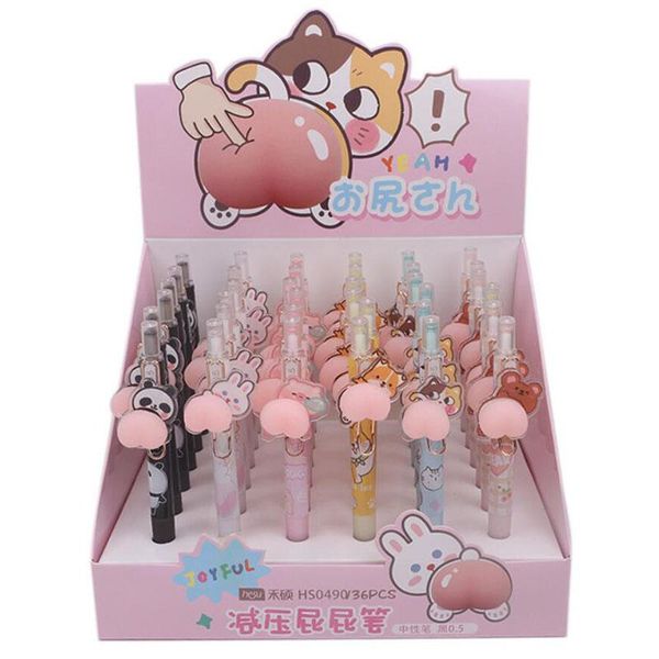 Stylos 36 PCS / lot créatif animal Butt Press Gel Pen Set Kawaii 0,5 mm Black Ink Neutral stylos Promotional Gift Office School Supplies