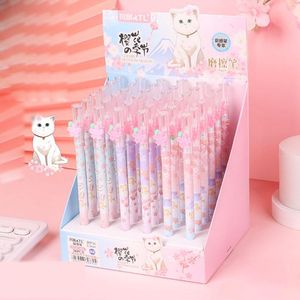 Stylos 36 PCS / lot créatif sakura chat effacable gel stylo mignon cerise 0,5 mm blue encre signature stylos de bureau de bureau