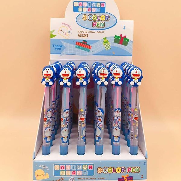 Stylos 36 PCS / lot Doraemon Ballpoint Pen Cartoon 3 Colours Animal Ball Penns Material Escolar Office School Writing Supplies