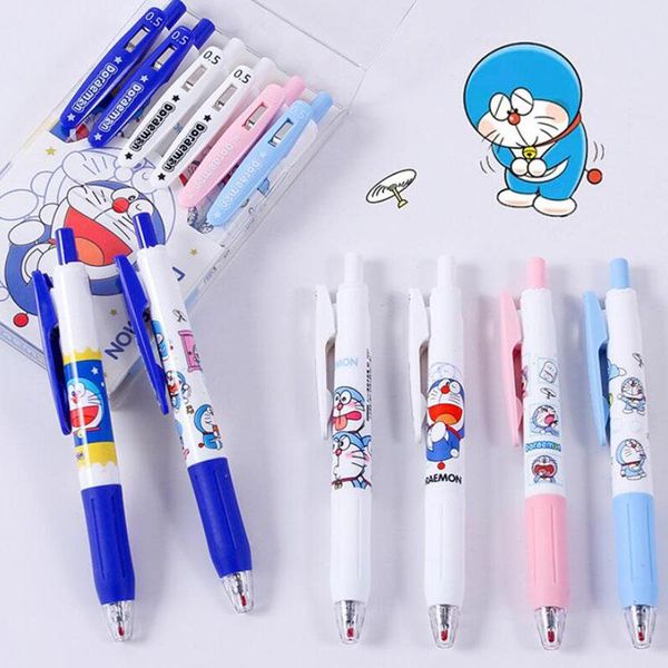 Stylos 36 pcs / lot kawaii doraemon pression gel stylo mignon 0,5 mm encre noire stylènes de papeterie cadeaux promotionnels de papeterie