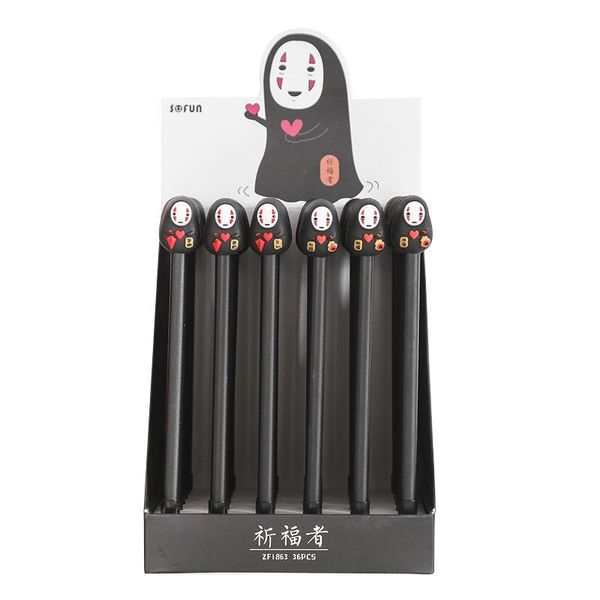 Stylos 36 PCS / Lot Spirited Away No Face Man Gel stylo mignon 0,38 mm Signature Pen Promotional Gift Stationery School Supplies