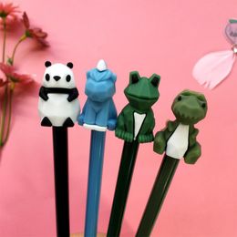 Stylos 40 PCS / lot Panda Dinosaur Unicorn Gel Pen Cartoon 0,5 mm Black Ink Signature Pen School Office Office Supplies Promotional Gift