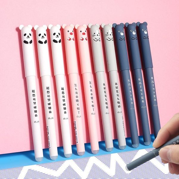 Stylos 40pcs Cartoon Animals Erasable Pen 0,35 mm Mignon Panda Pig Kawaii Gel stylos pour écriture scolaire nouveauté de papeterie Girls Cadeaux