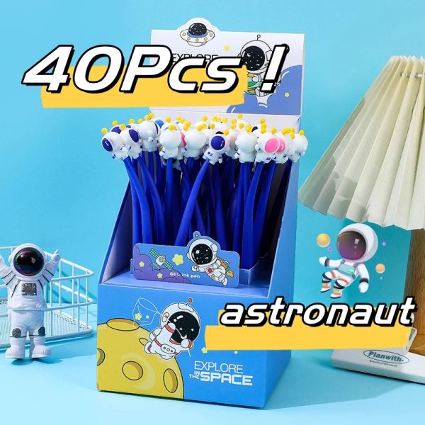 Stylos 40pcs / lot Creative Cartoon Space Men Gel stylo mignon astronaute flexible Signature stylos scolaire papeterie pour enfants