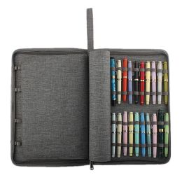 Pennen 48 Slots Gray Fountain Pen Case, Canvas Pen Holder Display Bouch Bag Opslag grote capaciteit Waterdichte kantoorbedrijfsstijl