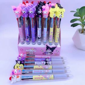 Stylos 48pcs Creative Cartoon Melody Kuromi Tricolor Ballpoint Pen mignon Silicone colored Pen Student Writing Pen Stationery Small Gift