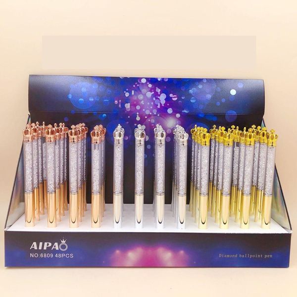 Bolígrafos 48pcs/lote papelería creativa creativa coreana Crown Crystal Diamond Rotating Black Rollerball Pen/Gel Pen