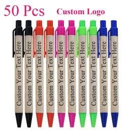 Stylos 50 PCS Eco Paper Ballpoint Point Custom Logo Black Ink Ball Styl