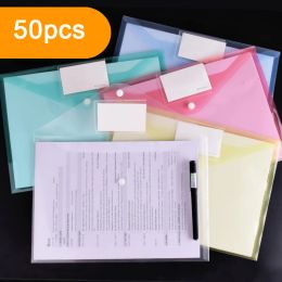 Pens 50pcs A4 dossiers sac de fichier transparent couleur solide étudiant utilise l'étiquette de classification du sac de papier de rangement sac de rangement de rangement