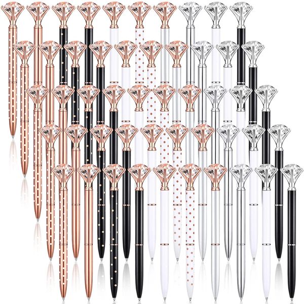 Stylos 50pcs Diamond stylos de mariage cristal Metal Ballpoint Pens Metal Fancy styles Ball Point Bureau stylo de douche nuptiale Bride Cadeaux