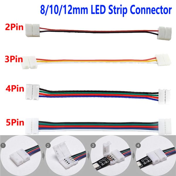 Bolígrafos 5100pcs 2/3/4/5 pin con conector de tira LED para 8 mm 10 mm 12 mm 3528 5050 5630 RGB RGBW IP20 Luz LED LED sin agua de agua al cable