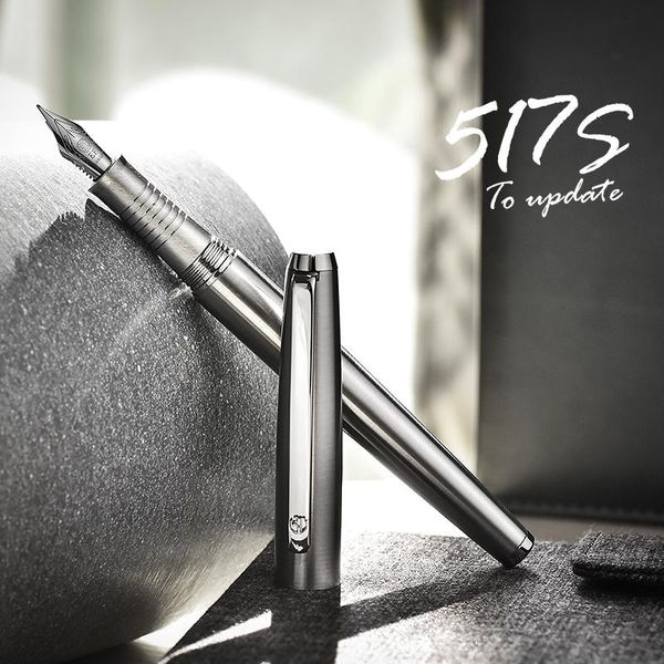 Stylos 517s Lt Hongdian Metal en acier inoxydable Silver Fountain Pen EF / F / NIB BENT COMMERMORATION DES CADE