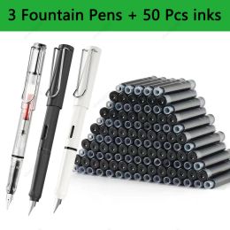 Pennen 53 PCS Kawaii Fountain Pen vervangbare inktset Zwart/blauw/rode inkt EF 0,38 mm School Pennen Office Leveringen briefpapier voor schrijven