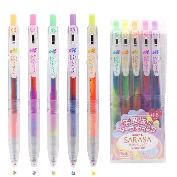 Stylos 5pcs / box japon zèbre sarasa clip gel stylo 0,5 mm jj75 arc-en-ciel dégradé couleur pour l'écriture