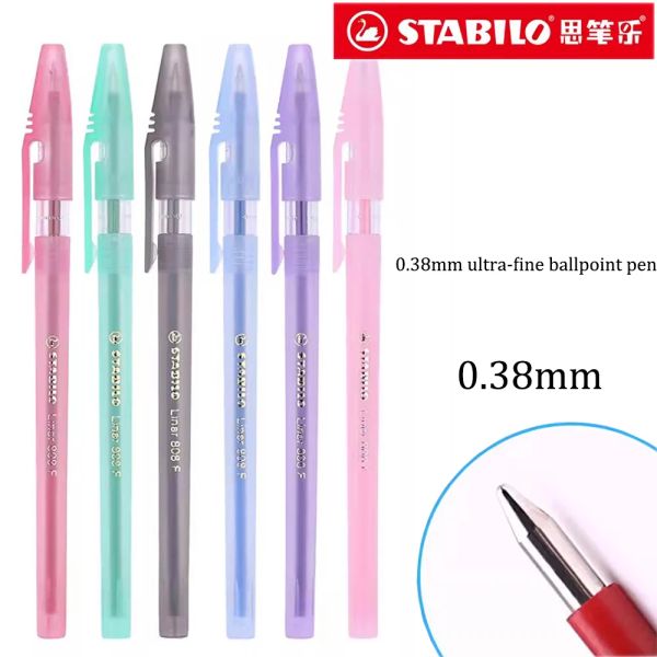 Stylos 6 / 10pcs Stabilo Antistatic Ballpoint Pen 808F Dougleur lisse 0,38 mm Extrafine Cap moyen à huile Memile Study Office Stationery