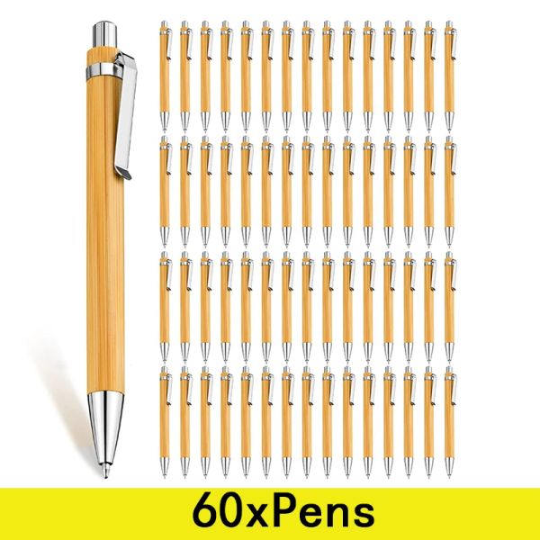 Stylos 60pcs Bamboo Wood Ballpoint Point 1,0 mm Bullet Black Ink Signature Ball Pen School Writing Papery Hot