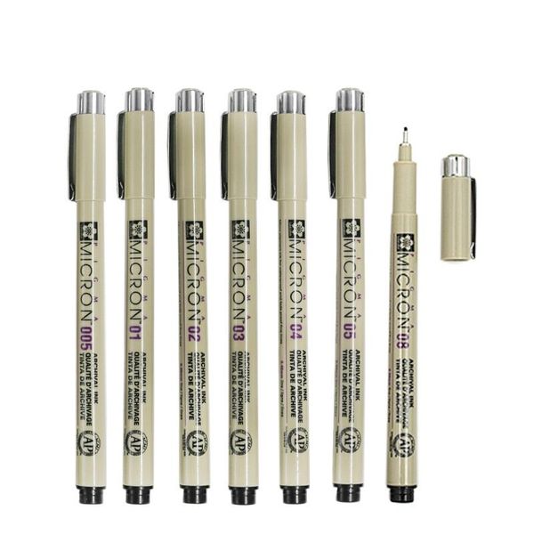 Stylos 7 PCS / lot Sakura Pigma Micron Needle For Drawing Sketch Cartoon Archival Ink Gel Pen papeterie Animation d'art A6922