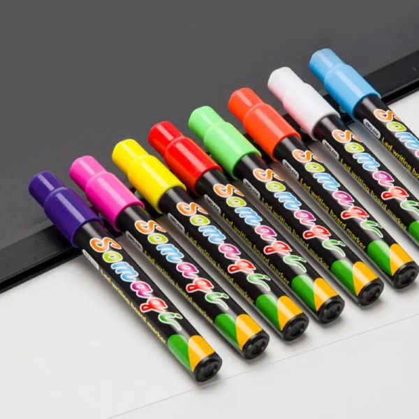 Bolígrafos 8 colores Resaltador Fluorescente Líquido Tiza Marcador Neón Pluma para LED Tablero de escritura Pizarra Pintura de vidrio Graffiti Oficina Su