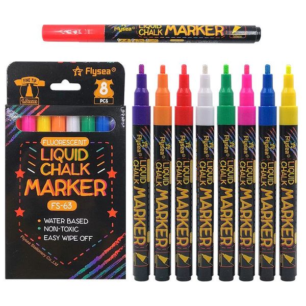 Stylos 8 couleurs surligneur stylo liquide craie fluorescente néon marqueur LED panneau de verre marqueur d'art fournitures de bureau scolaire