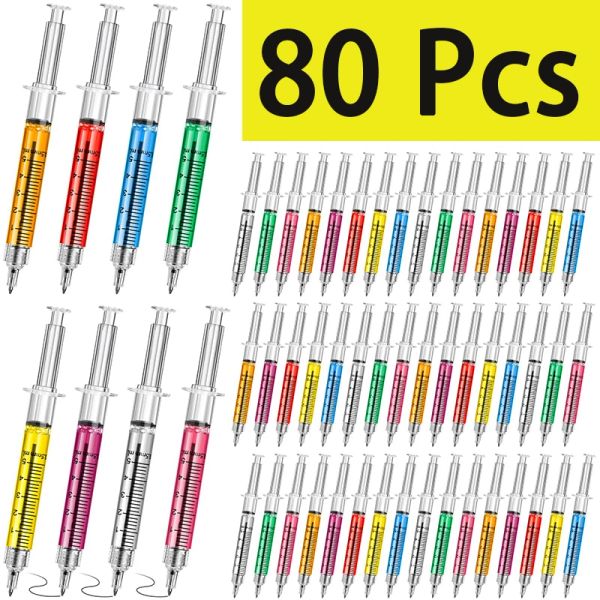 Stylos 80pcs Syringe stylos rétractables infirmières et non infirmières Noelty multi-couleurs médicales Ballpoint stylènes cadeaux pour les infirmières infirmières étudiantes