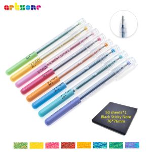 Pennen 8 stks/set glinsterende metalen kleurgel pen 0,7 mm gesplitste kleuren inktpen met 50 vellen zwart papier plakkerig noot