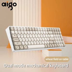 Pennen AIGO A100 Gaming Keyboard Wireless USB 2.4G Wired Blue Axis Switch 100 toetsen Typec Oplaadbare gele Axis Gaming Mechanische KE