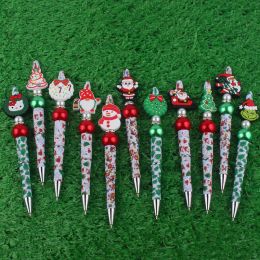 Bolígrafos navidad 3pcs lindo dibujos animados creativos coloridos santa claus muñeco de nieve con cuentas de bolsas multifuncionales Pen estudiante regalo de Navidad