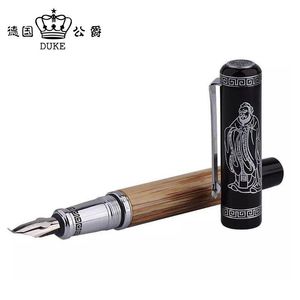 Stylos Confucius Fountain Pen Bamboo Relief Metal Sier Bend Nib Business Stationary