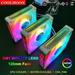 Pens Coolmoon 5V Argb Sync 120 mm Ventilateur de refroidissement 30led Effet Infinity Lens 12cm 12V 4pin PWM CHARGER POUR CASE CPU RADITOR CHARDER CHAUDE