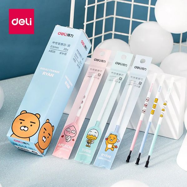 Bolígrafos Deli 20pcs Kakao Friends Recargas para suministros escolares de papelería Corea Gel Recarga Accesorios de la oficina Regillada de lápiz negro