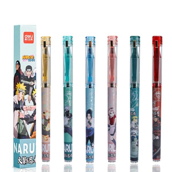 Pens Deli 4pcs / 8pcs Naruto Anime Gel Pen 0,5 mm Black Ink Office Study Stationery Supplies Signature de haute qualité Kawaii Stra Free Ship