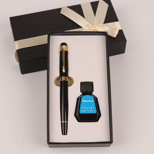 Pens Fountain Pen Gift Boîte Rempacable Ink Vintage Business Iridium Nib Gold Blue Black Ink Ink Portable Calligraphy Writing Pen Set