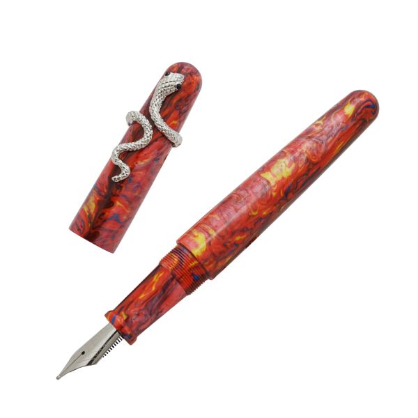 Pens Fuliwen 017 Fountain Pen Red Rend Resin Acrylic Big Taille Encre stylo avec un anneau de serpent argenté unique EF / F / M Cadeau de luxe pour la maison de bureau
