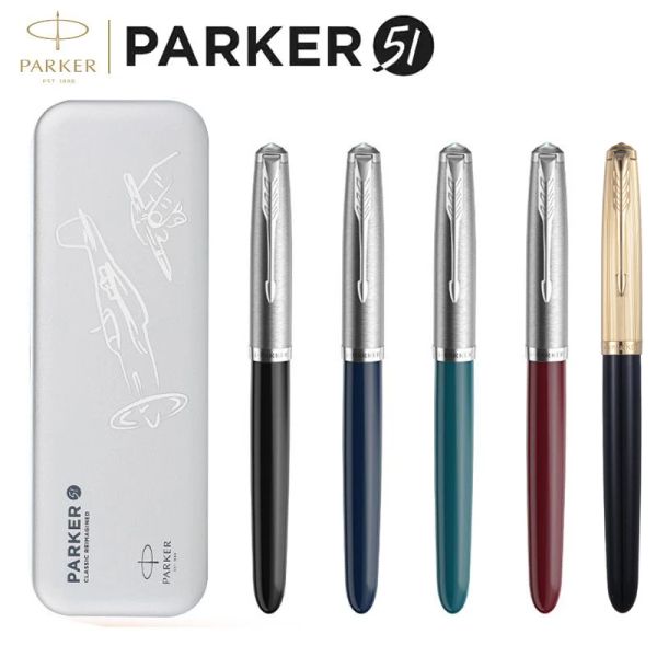 Stylos véritables Parker 51 Luxury Brand Series Fountain Fountain Pen en acier inoxydable / 18 km Nib Business Office Gift Writing Classic Retro Pen