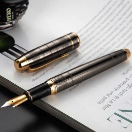 Pens Hero 953 Fountain Metal Fountain Brossed Gris Grids / Black Iraurita Fine 0,5 mm Golden Clip Business Office Student Writing Ink Pen