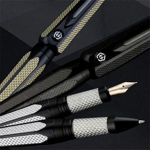 Pennen Hero H712 Space Fountain Pen Zeshoek Koolstofvezel Vervaardigd 10K Gold Nib Business Office Writing Ink Pens met doos Dual Doel